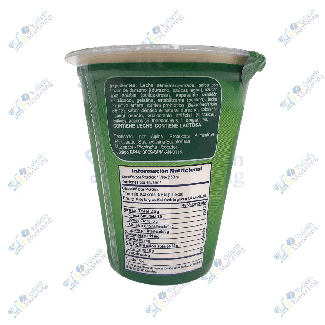 Alpina Regeneris Yogurt con Frutas Trozos Durazno 150 g 3 Alpina Regeneris Trozos Durazno 150 gr