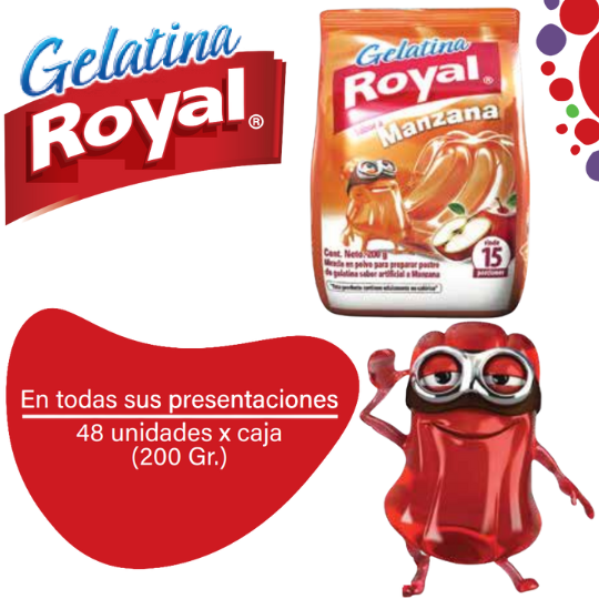 Royal Gelatina en Polvo Manzana Caja 48x190g 1 Royal Gelatina en Polvo Manzana Caja 48x200g