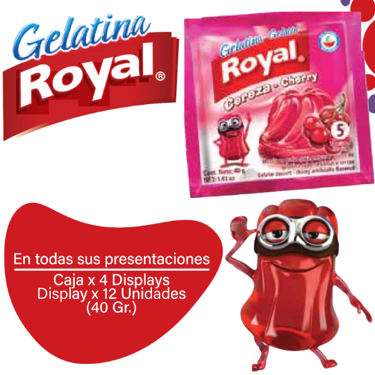 Royal Gelatina en Polvo Cereza Caja 4 Displayx12ux40g