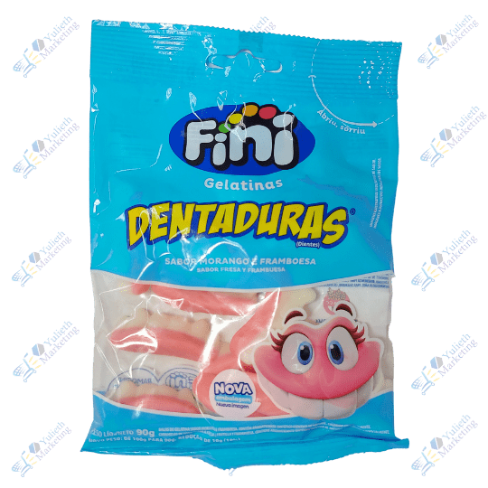 Fini Gomitas Saborizadas Gelatinas Dentaduras Sabor Fresa y Frambuesa 90 g