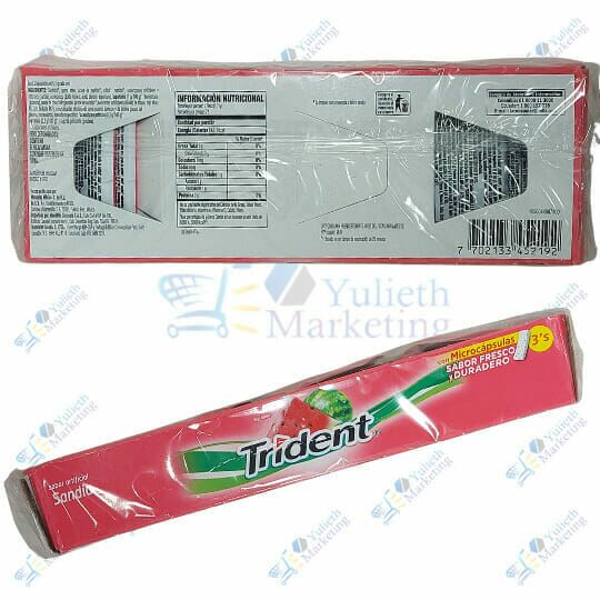 Trident Chicle Sin Azucar Sandia Caja 3s x 30 Display x 24u 5.1 g 3 Trident Chicle Sin Azúcar Sandía Packx3u 5.1 g kitx24 u 122.4 g