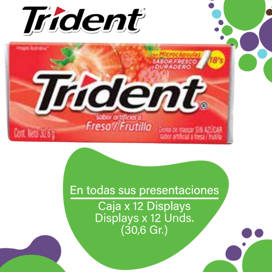 Trident Fresa Evup Chicle Sin Azúcar 18s Caja Cam12x12x30.6g