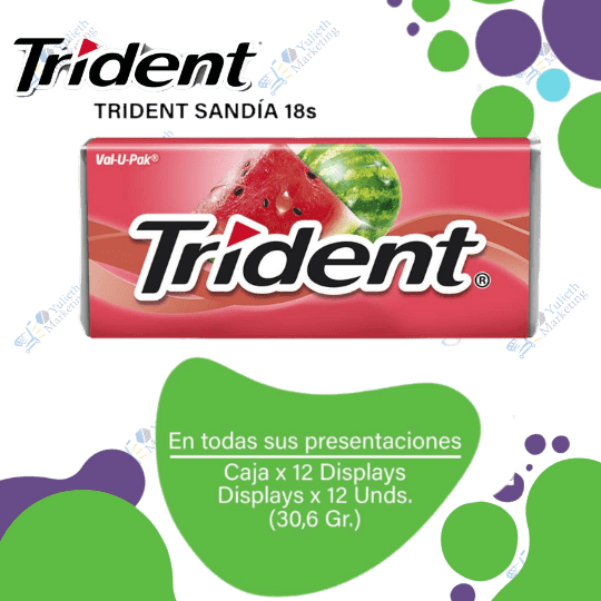 Adams Trident Chicles Sin Azúcar Vup Sandía 18s Ancamlof Pos Caja 12X12X30.6g