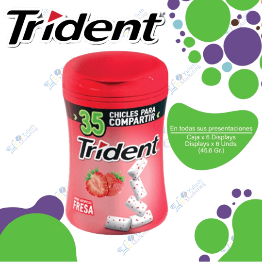 Trident Fresa BO Chicle Sin Azúcar 35S CL,EC,PE 6X6X45.5g