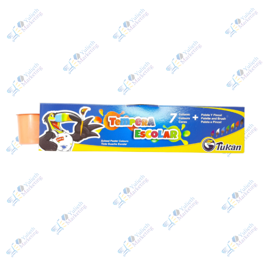 Tukan Tempera Escolar Pack 7 Colores 22 ml Paleta y Pincel