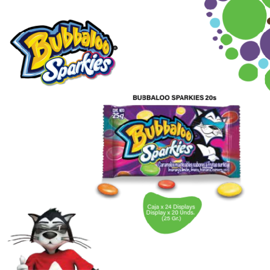 Bubbaloo sparkies caramelos masticables 20s surtidos caja ec 24x20x25gr