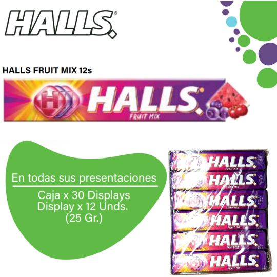 Halls 9s Fruit Mix Caramelo Duro Caja EC 30x12x25.2g