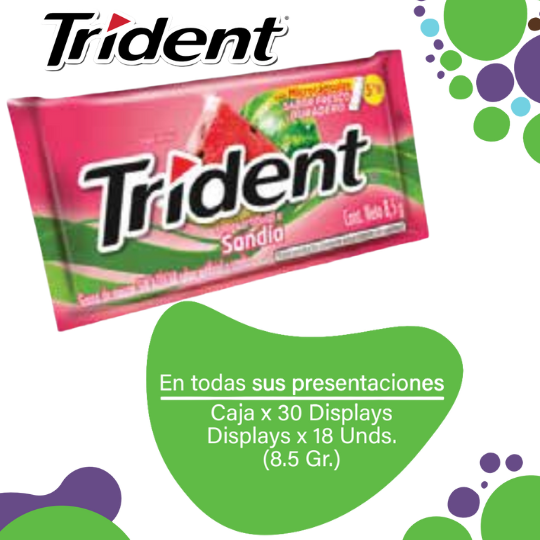 Trident Chicle Sin Azúcar 5s Sandía Caja Pos 30x18x8.5g