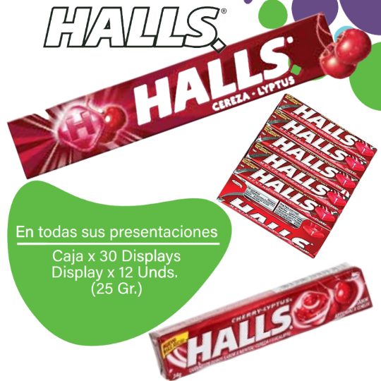 Halls 9s Caramelo Duro Cherry Lyptus Display Caja EC 30x12x25.2 g