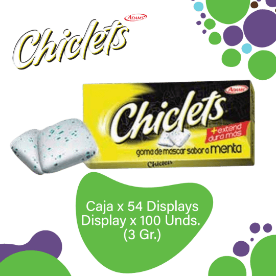 Adams Chiclets Saborizados Menta 100s Caja EC 54x100x2.8g
