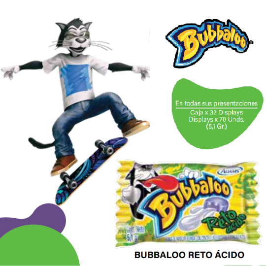 Bubbaloo Chicles Saborizados 1S Reto Acido Caja EC 32x70x5.1g