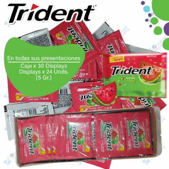 Trident Chicle Sin Azucar Sandia Caja 3s x 30 Display x 24u 5.1 g 2 Trident Chicle Sin Azucar Sandia Caja 3s x 30 Display x 24u 5.1 g