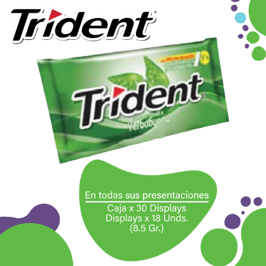Adams Trident Chicles Sin Azúcar Yerbabuena 5s Pos Caja 30x18x8.5g