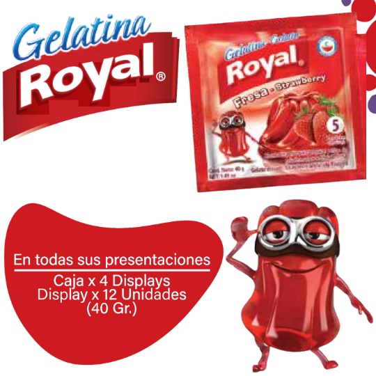 Royal Gelatina en Polvo Fresa Caja 4 Displayx12ux40g