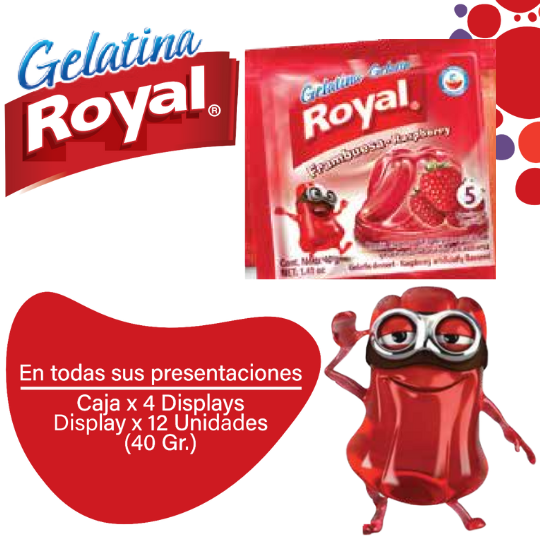 Royal Gelatina en Polvo Frambuesa Caja 4 Displayx12ux40g